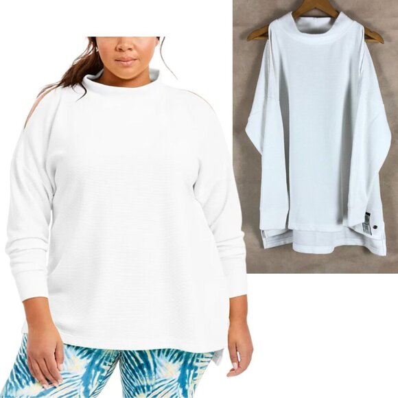 IDEOLOGY Active Split-Sleeve White Ribbed Mock-neck Sweatshirt NWT 1X - Picture 1 of 6